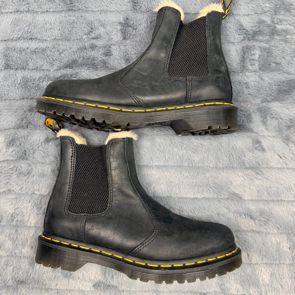 Dr. Martens 2976 Leonore Black Faux Fur Lined Chelsea Boots Bex Sole UK 5 US L 7